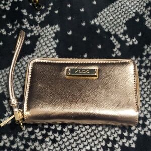 Aldo Metallic Rose Gold Wristlet Zip Wallet